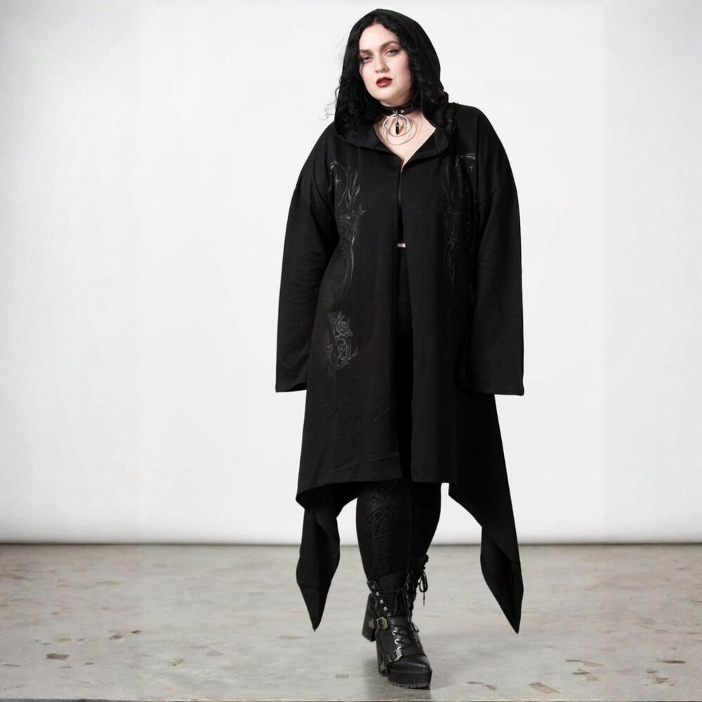 Killstar ✦ Lunar Wizard Hooded Cardigan ✦ Black Drape Hem Alt-Core Goth 2XL NWT